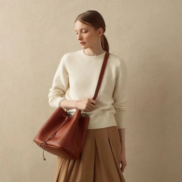 Le Tanneur Brand New Cognac Brown Bucket Bag in Grained Leather. Large Size! - Picture 16 of 16